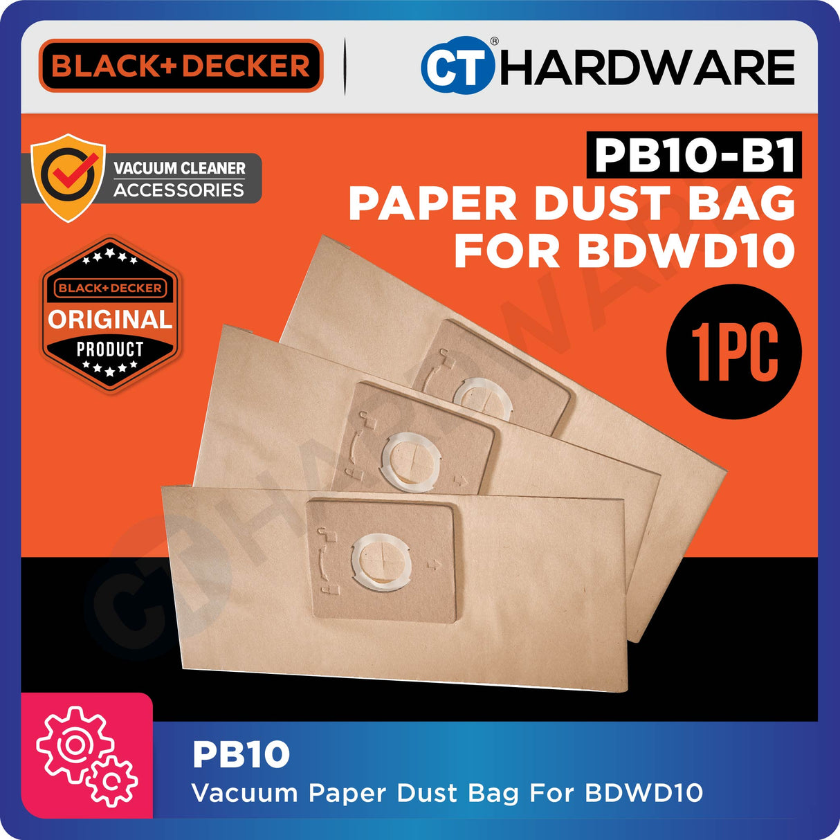 BLACK+DECKER PB10-B1 Paper Dust Bag 10l 3pcs For BDWD10 Vacuum Cleaner
