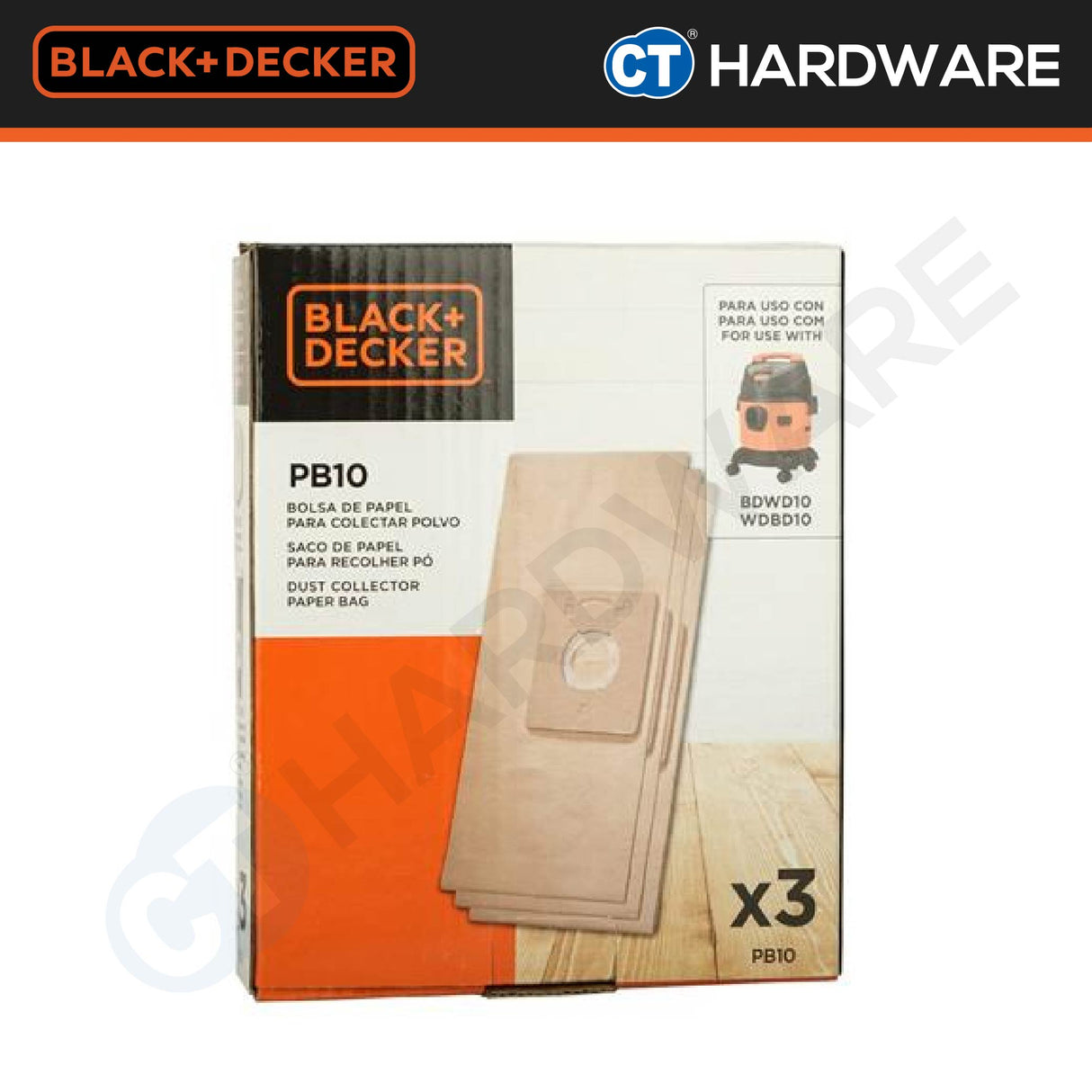BLACK+DECKER PB10-B1 Paper Dust Bag 10l 3pcs For BDWD10 Vacuum Cleaner