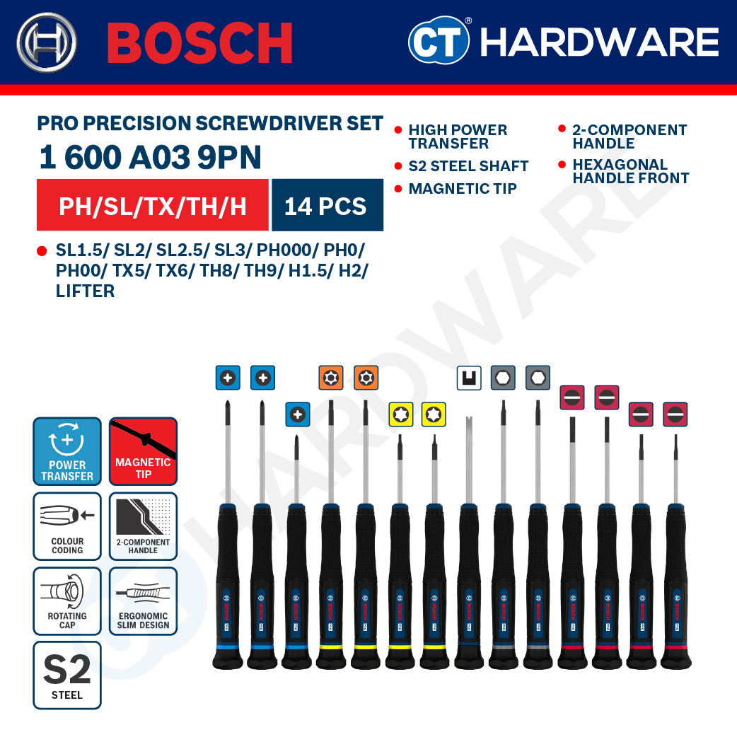 Bosch PRO Precision Screwdriver Set Series, 1600A039PL (6PCS), 1600A039PM (6PCS), 1600A039PN (14PCS)