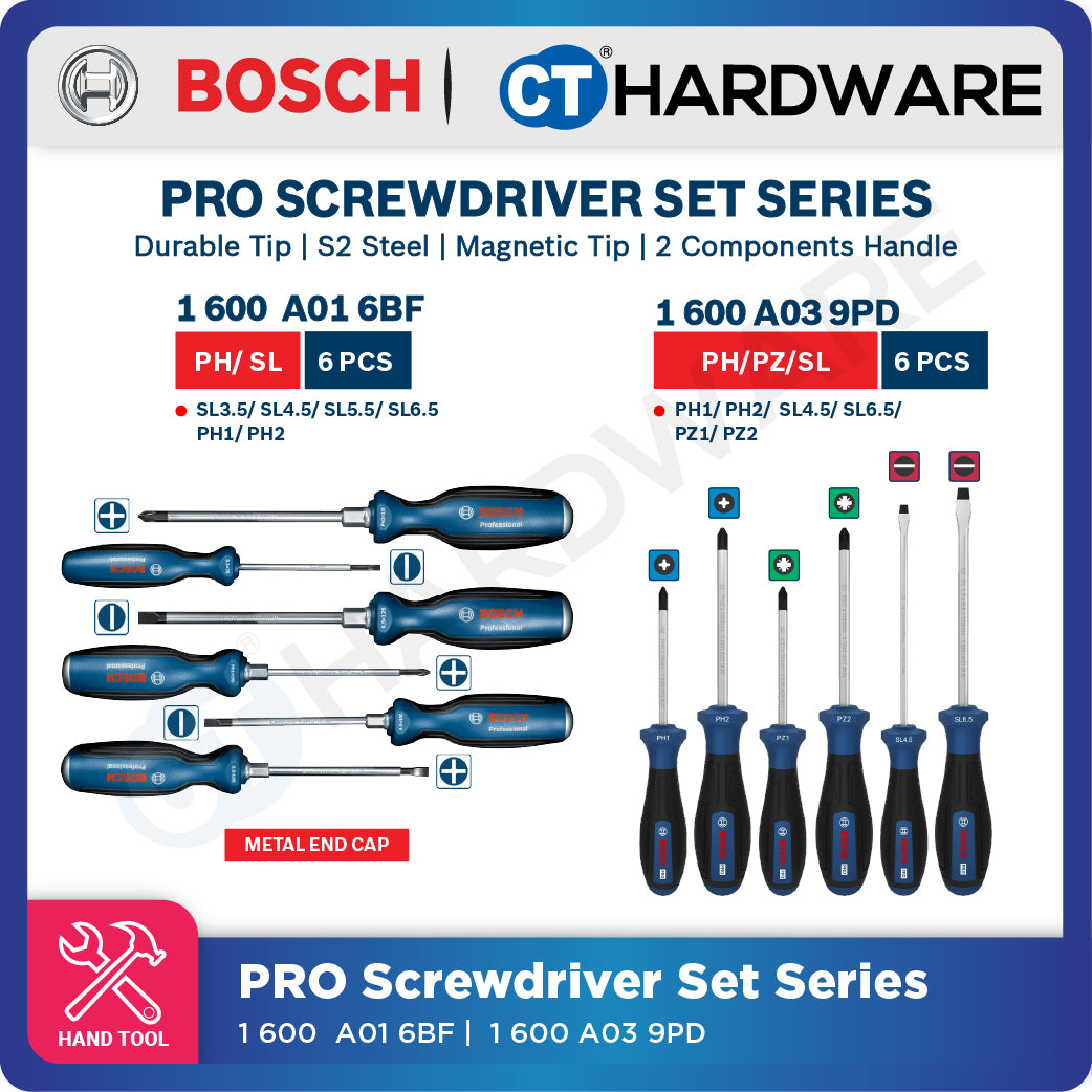 Bosch PRO Screwdriver Set Series 1600A016BF (6PCS), 1600A039PD (6PCS), 1600A039PE (6PCS), 1600A039PF (8PCS)