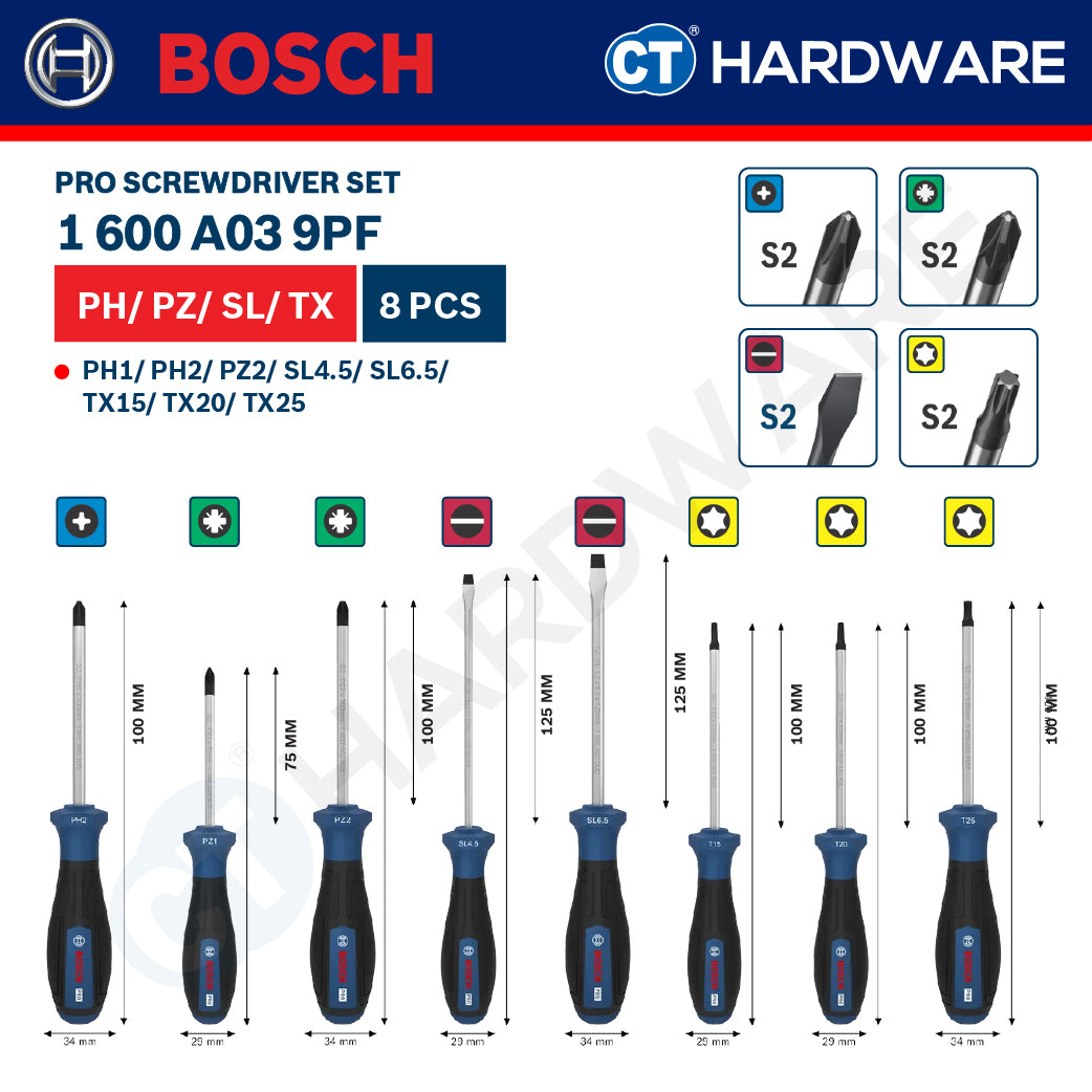 Bosch PRO Screwdriver Set Series 1600A016BF (6PCS), 1600A039PD (6PCS), 1600A039PE (6PCS), 1600A039PF (8PCS)