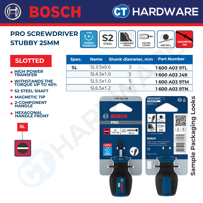 Bosch PRO Stubby Screwdriver Slotted 25mm