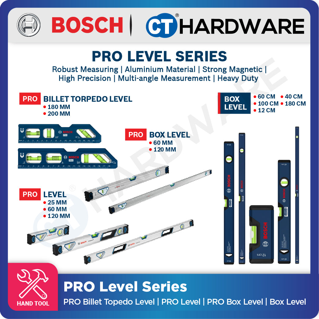 Bosch PRO Level Series, PRO Billet Torpedo Level, PRO Level, PRO Box Level, Box Level, Bosch Hand Tool