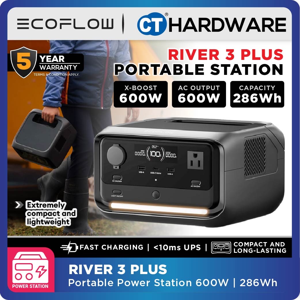EcoFlow RIVER 3 PLUS Portable Power Station 286WH, 600W, 1200W X-BOOST