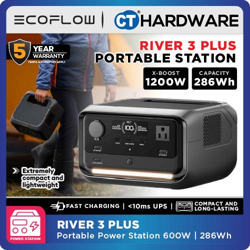 EcoFlow RIVER 3 PLUS Portable Power Station 286WH, 600W, 1200W X-BOOST
