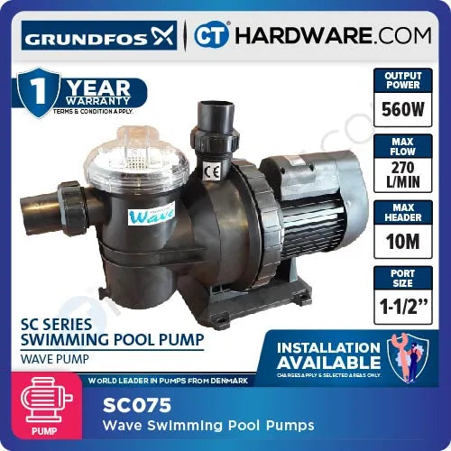 Grundfos SC075 Swimming Pool WAVE Pump 0.75HP