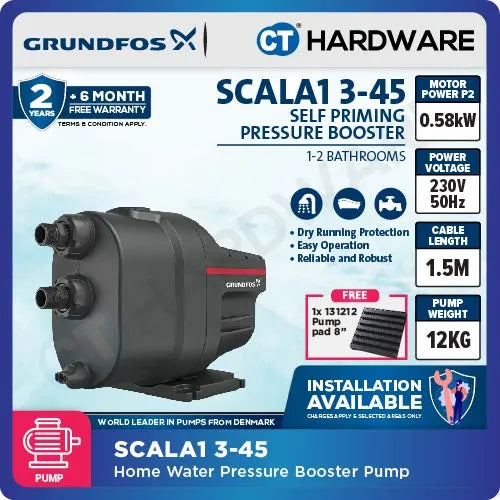 Grundfos SCALA1 3-45 Home Booster Pump 0.58kW Bluetooth