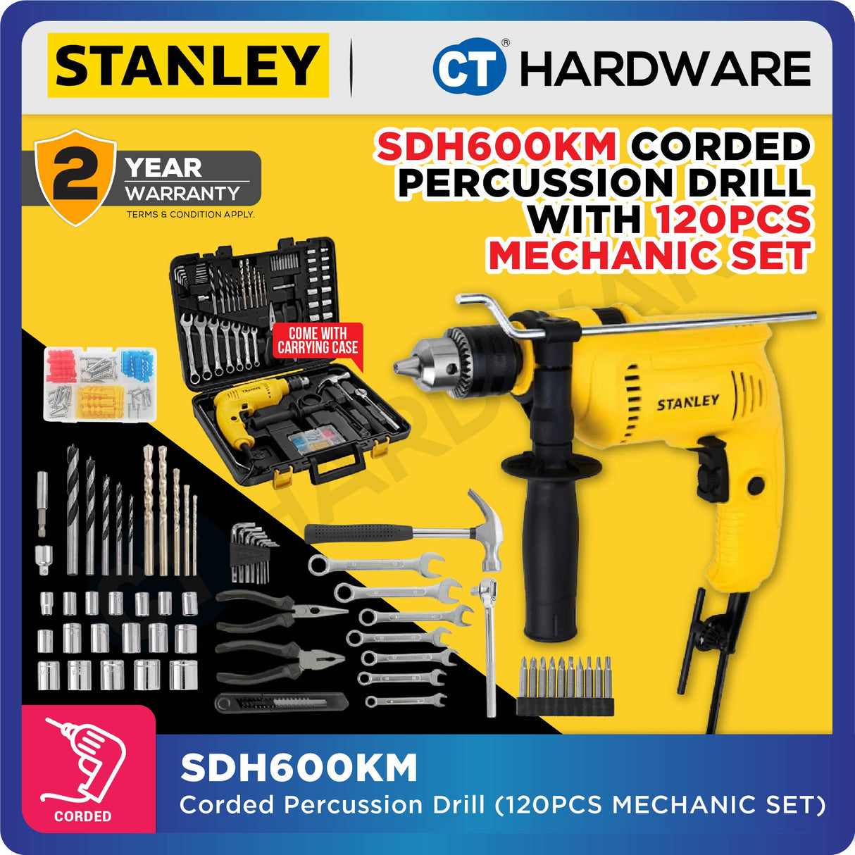 Stanley SDH600KP / SDH600KM Percussion Drill 13mm 600W c/w 120pcs Accessories