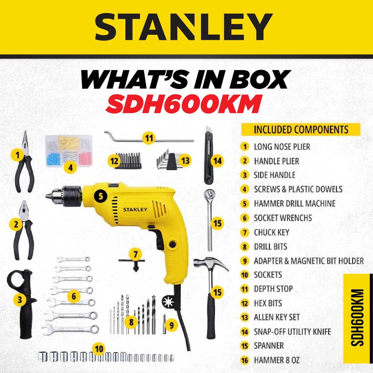 Stanley SDH600KP / SDH600KM Percussion Drill 13mm 600W c/w 120pcs Accessories