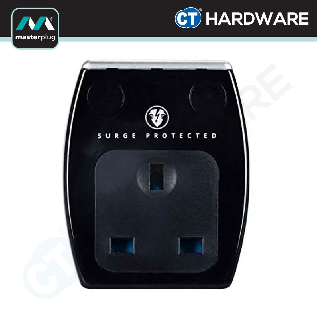 Masterplug SRGAUSBPB3-MP Gloss Black Surge Protected Power Adaptor | 2 USB Ports
