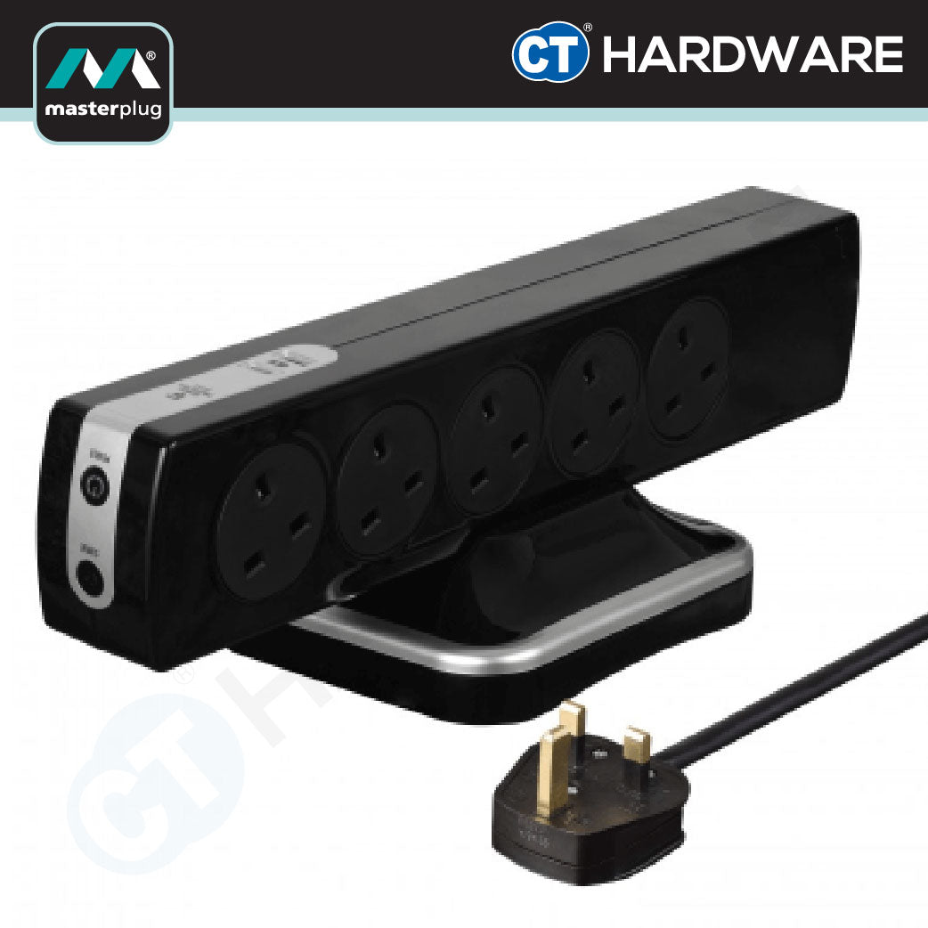 Masterplug SRGTOWSU102PB Tower Surge Protector 10-Gang | 2 USB (2m)