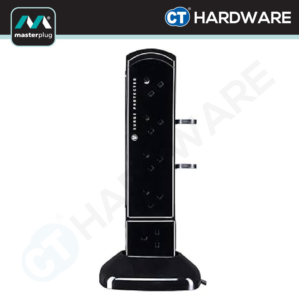 Masterplug SRPTU122PB-MP Tower Surge Protector 12-Sockets | 2 USB | 2m