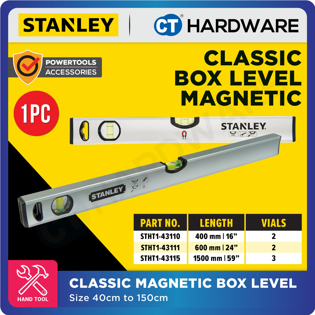 Stanley Classic Magnetic Box Level - 40cm | 60cm | 150cm (1 pc)