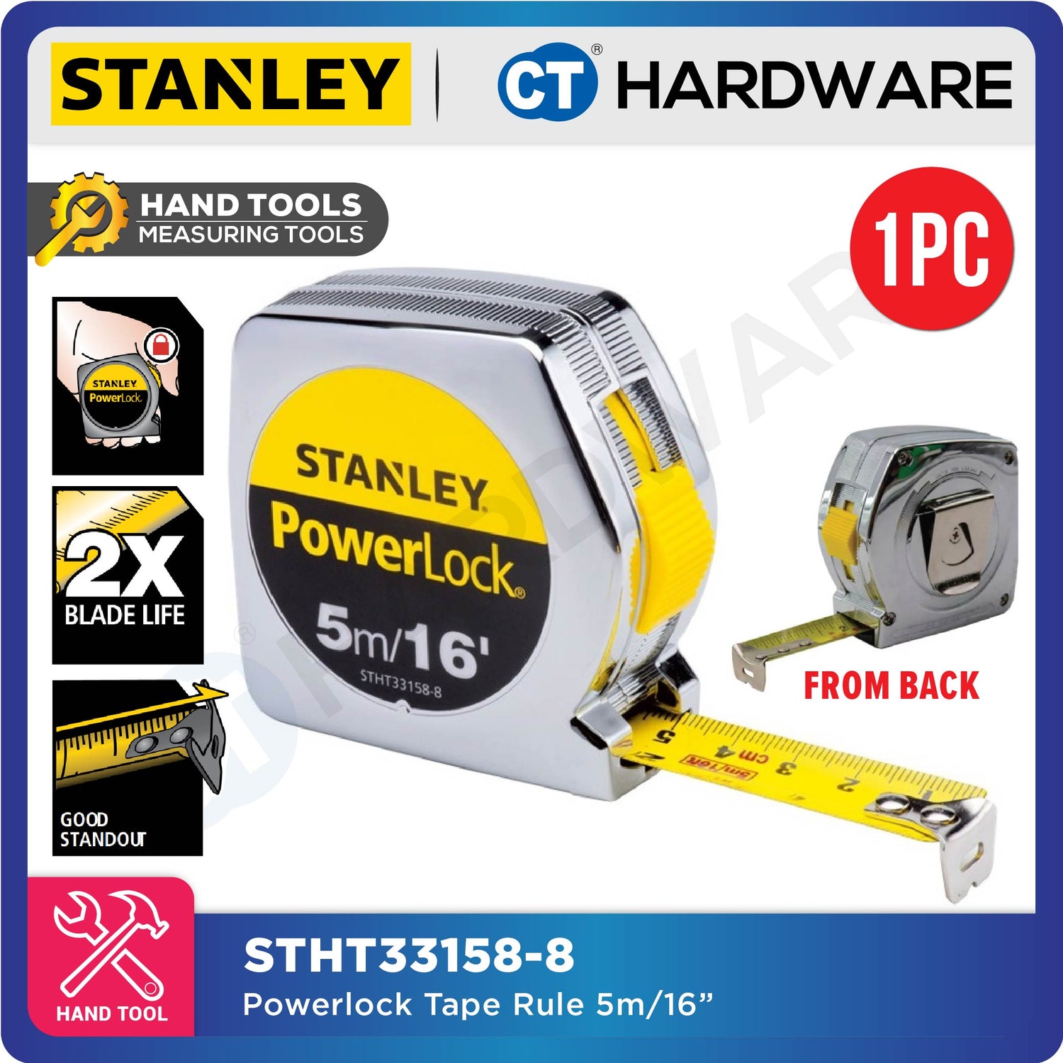 STANLEY Powerlock Measuring Tape Rule 3.5M/12FT STHT33215-8 | 5M/16FT STHT33158-8 | 8M/26FT STHT33428-8 | 10M/33FT STHT33463-8