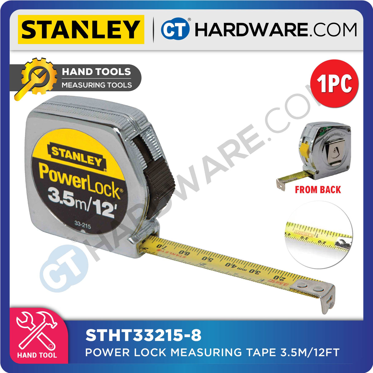 STANLEY Powerlock Measuring Tape Rule 3.5M/12FT STHT33215-8 | 5M/16FT STHT33158-8 | 8M/26FT STHT33428-8 | 10M/33FT STHT33463-8
