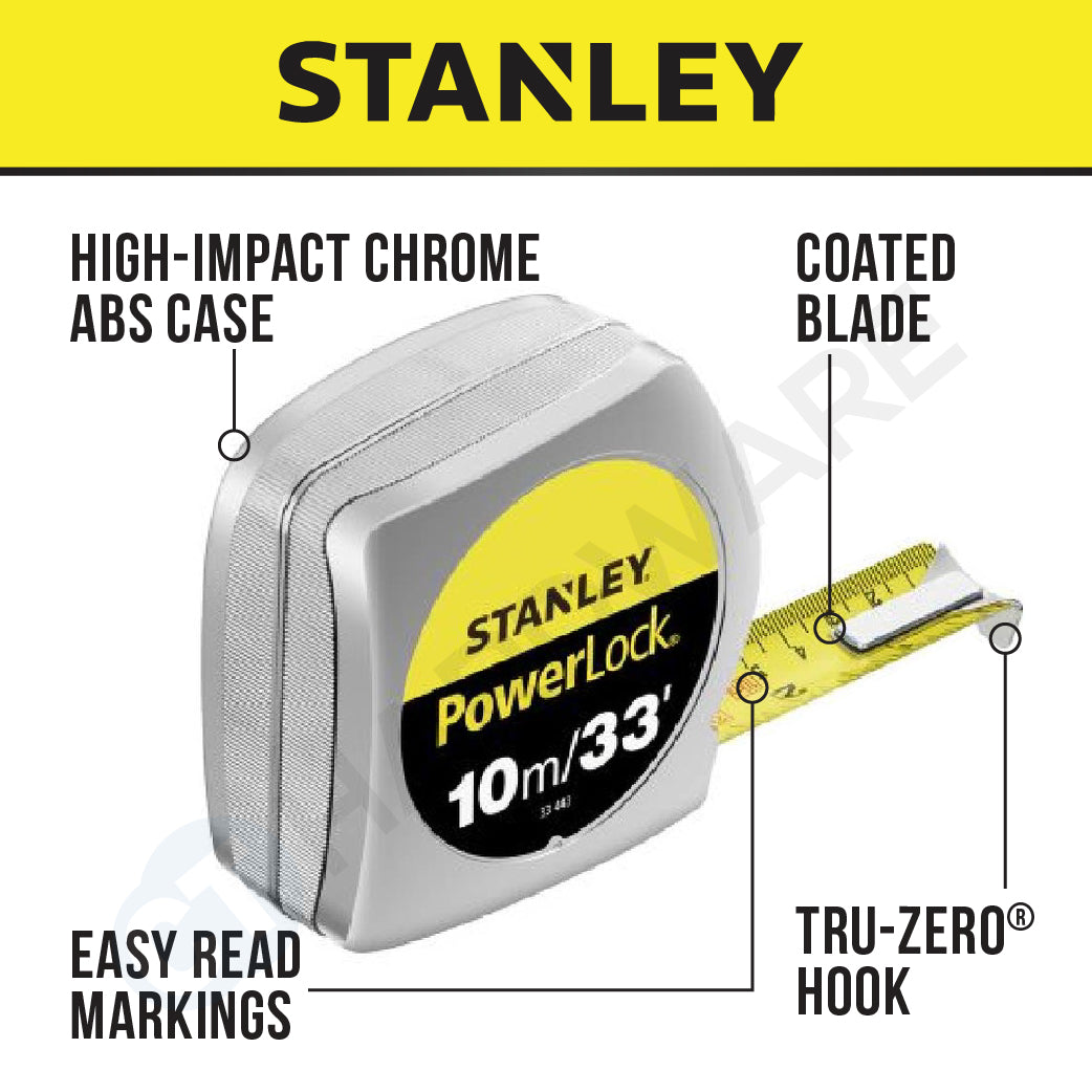 STANLEY Powerlock Measuring Tape Rule 3.5M/12FT STHT33215-8 | 5M/16FT STHT33158-8 | 8M/26FT STHT33428-8 | 10M/33FT STHT33463-8