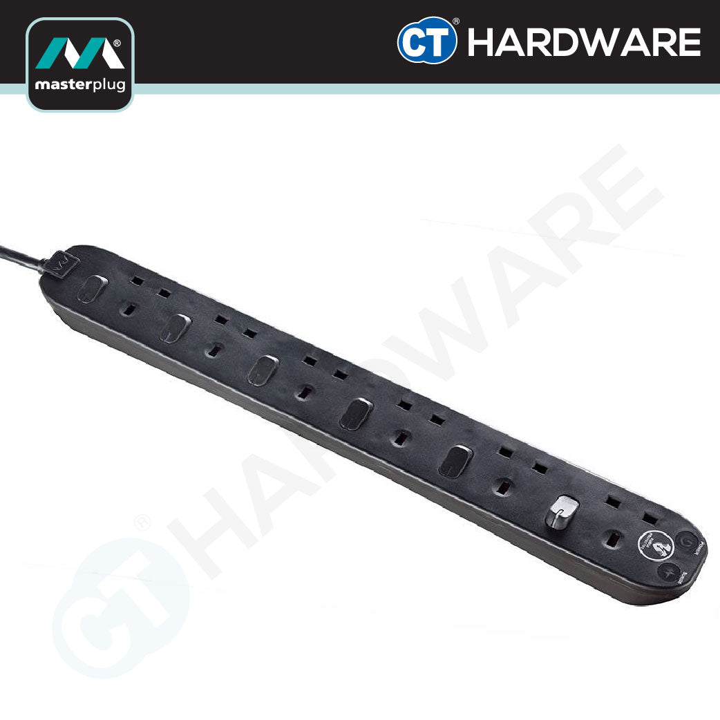 Masterplug SWSRG62NB-MPA Surge Protected Switched Extension Lead 6-Gang | 2m