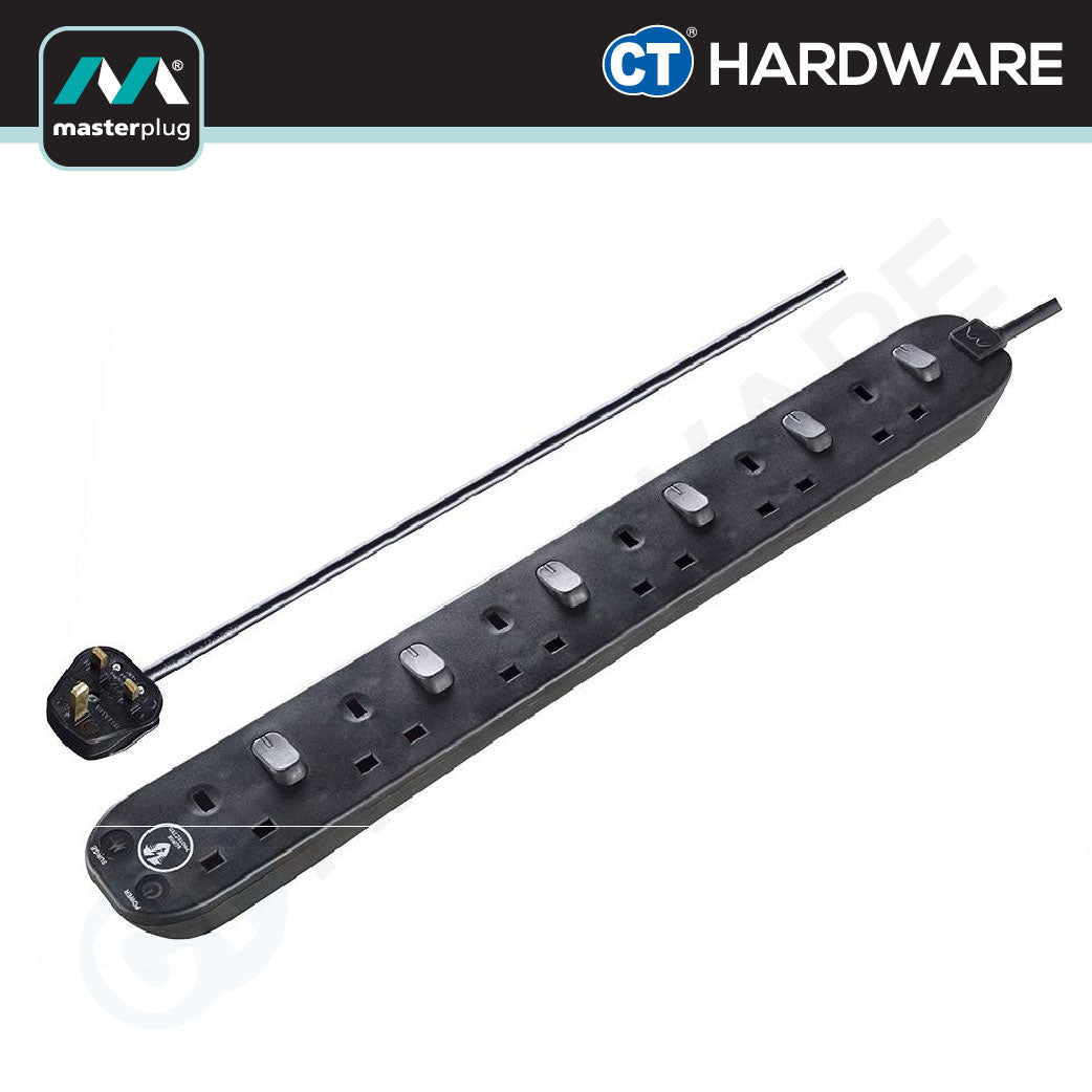 Masterplug SWSRG62NB-MPA Surge Protected Switched Extension Lead 6-Gang | 2m