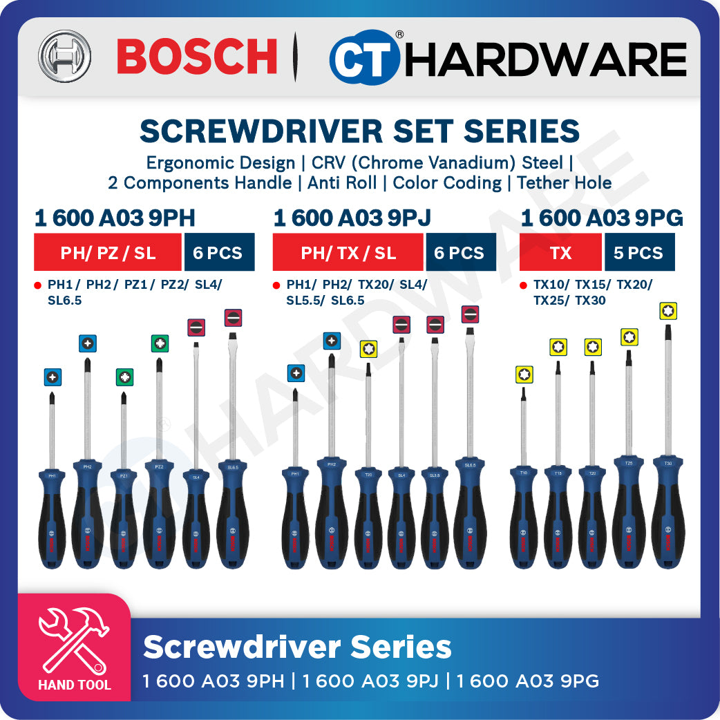 Bosch Screwdriver Set Series, 1600A039PH (6PCS), 1600A039PJ (6PCS), 1600A039PG (5PCS), Bosch Hand Tool