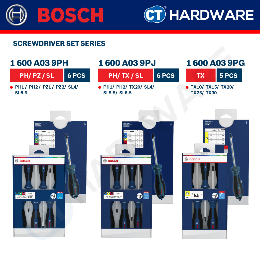 Bosch Screwdriver Set Series, 1600A039PH (6PCS), 1600A039PJ (6PCS), 1600A039PG (5PCS), Bosch Hand Tool