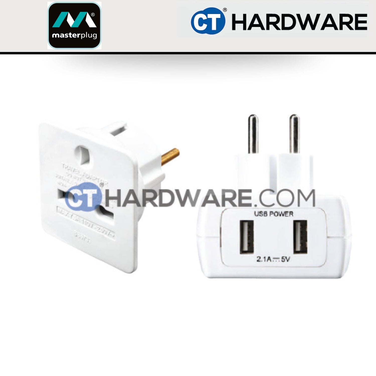 Masterplug TAUSBEUR2MP Travel Adaptor Europe with USB Charger 13A