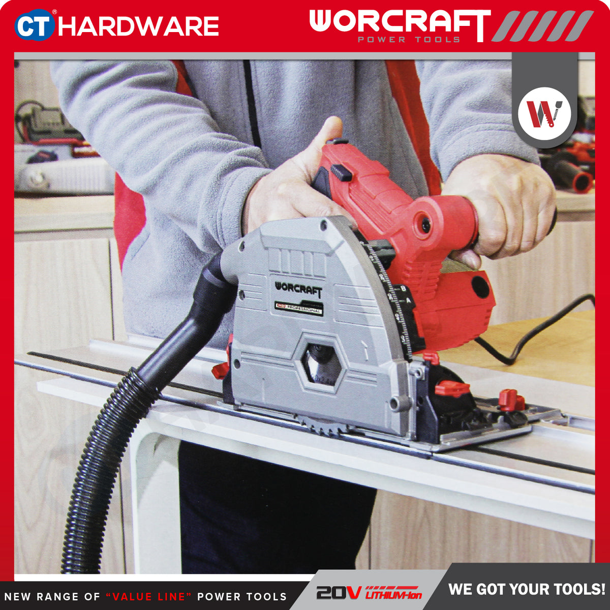 Worcraft TS12-165A Plunge Track Saw 165mm 1200W 5000RPM with Guide Rail