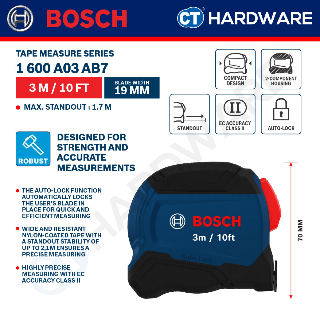 Bosch Tape Measure Series, 1600A03AB7 (3M/10FT), 1600A03AB8 (5M/16FT), Bosch Hand Tool