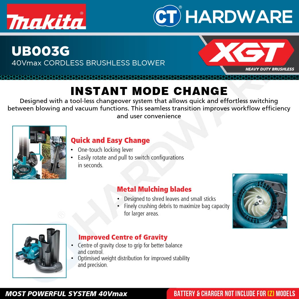 Makita UB003GZ XGT 40Vmax Cordless Blower (Body Only)