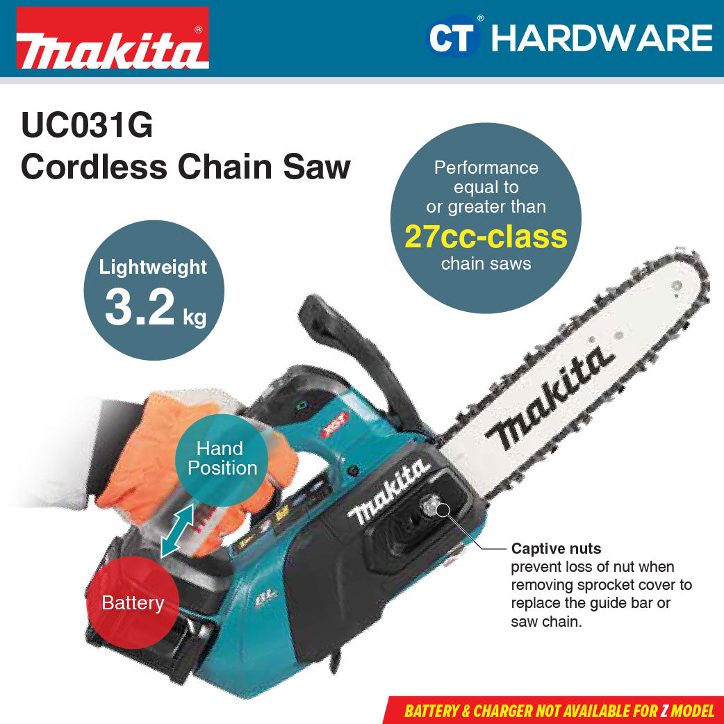 MAKITA UC031GZ CORDLESS CHAIN SAW 40V 10" 150ML 0-24.0m/s WITHOUT BATTERY CHARGER