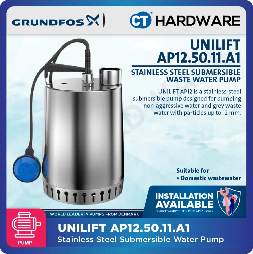 Grundfos UNILIFT AP125011A1 Stainless Steel Submersible Drainage Pump with Float Switch 1.1kW