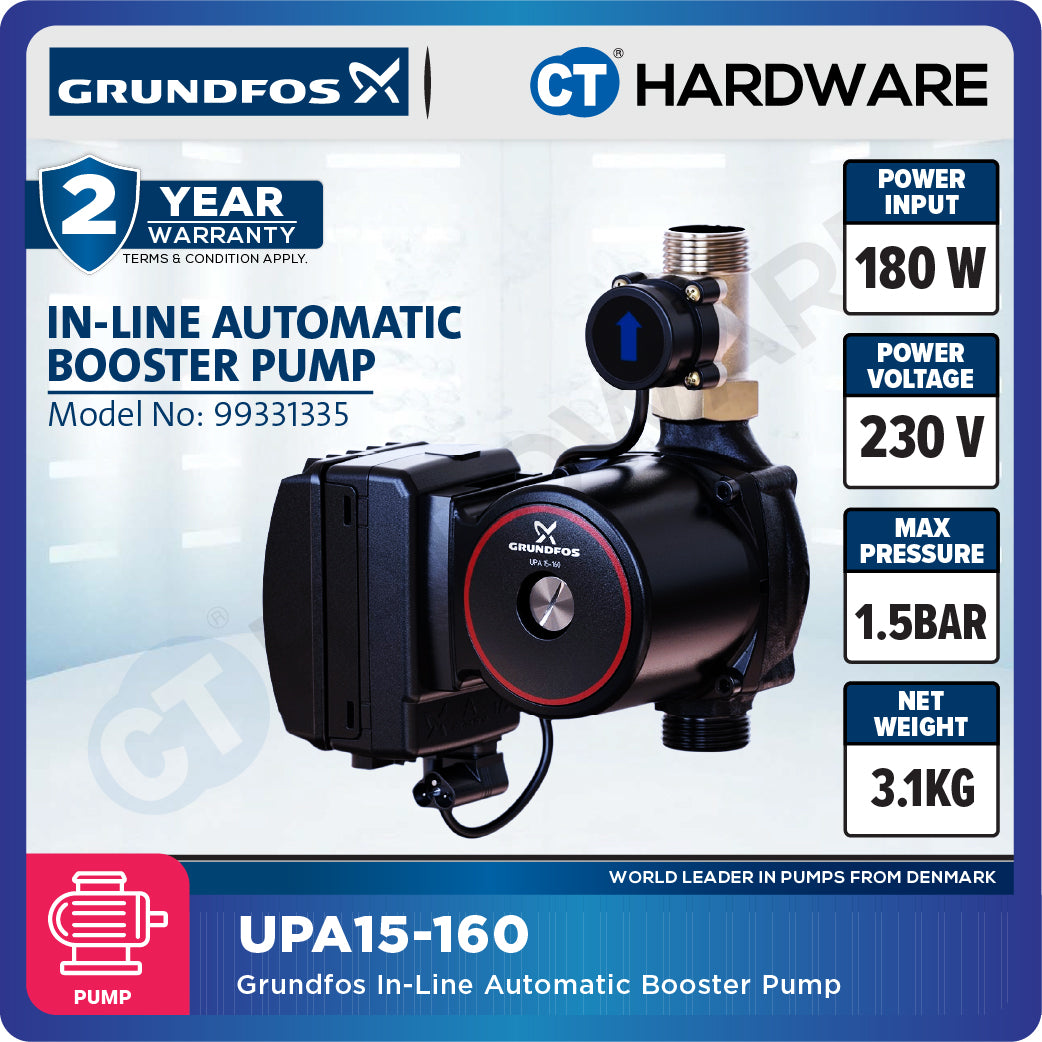 Grundfos UPA 15-160 In-Line Automatic Booster Pump for Home | Condominium | Apartment | Office | Old House (99331335)