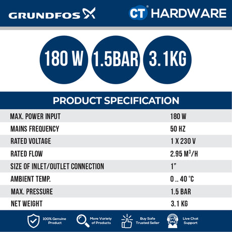 Grundfos UPA 15-160 In-Line Automatic Booster Pump for Home | Condominium | Apartment | Office | Old House (99331335)
