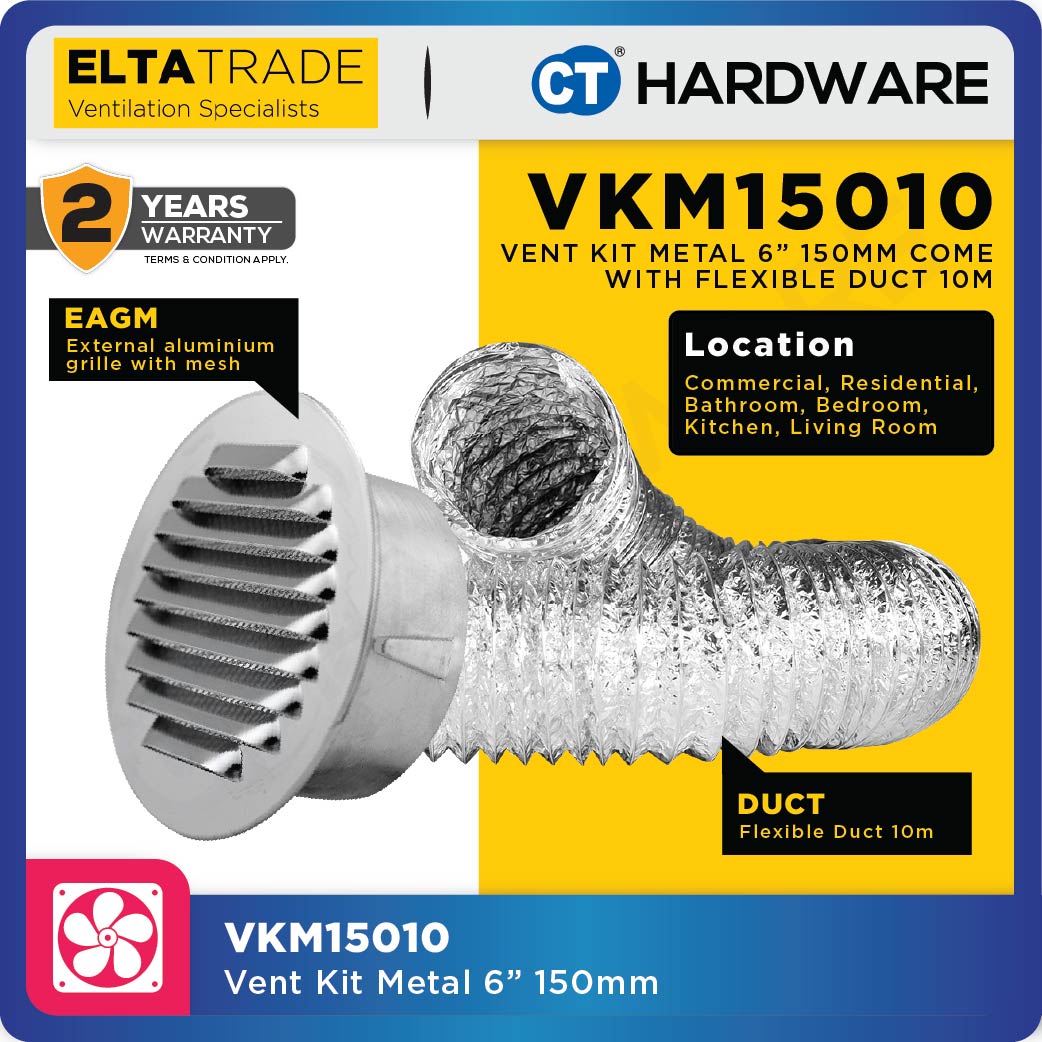 ELTA TRADE VKM15010 VENT KIT METAL 6" 150MM WITH FLEXIBLE DUCT 10 METER (EAGM + DUCT)