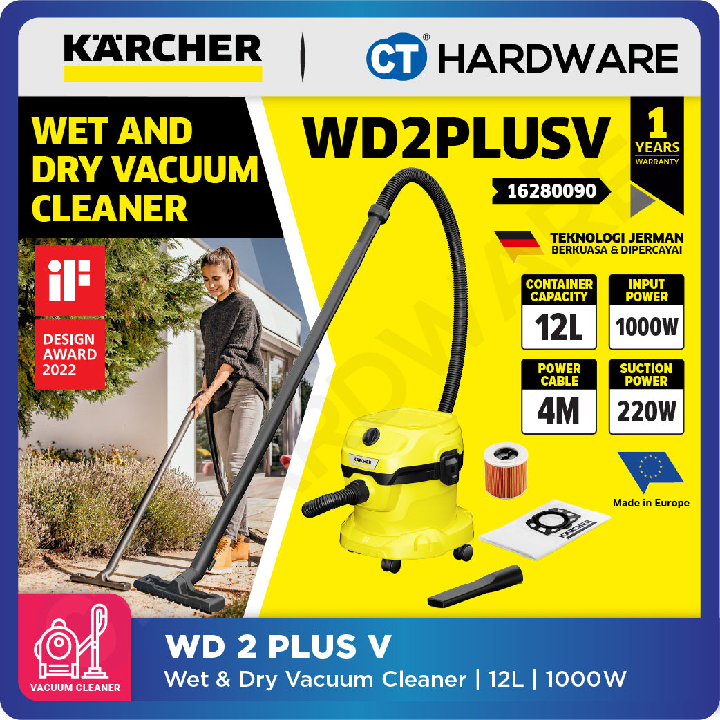 Karcher WD2PLUSV Wet & Dry Vacuum Cleaner 12L 1000W | 16280090 Multi-purpose Vacuum Cleaner High Suction Power Tech