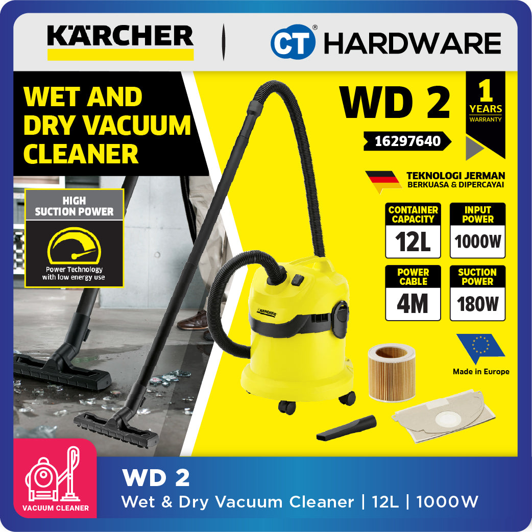 Karcher WD2 Wet & Dry Vacuum Cleaner 12L 1000W 16297640 Multi-purpose Vacuum Cleaner High Suction Power Tech