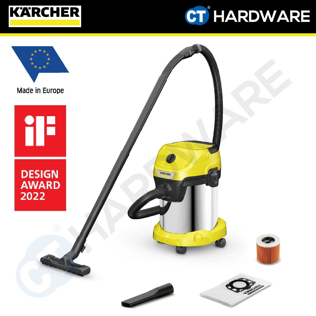 KARCHER WD3SV | WD3V | WD2 Wet & Dry Vacuum Cleaner 1000W | 17L | Stainless Steel Tank | High Suction Power Tech
