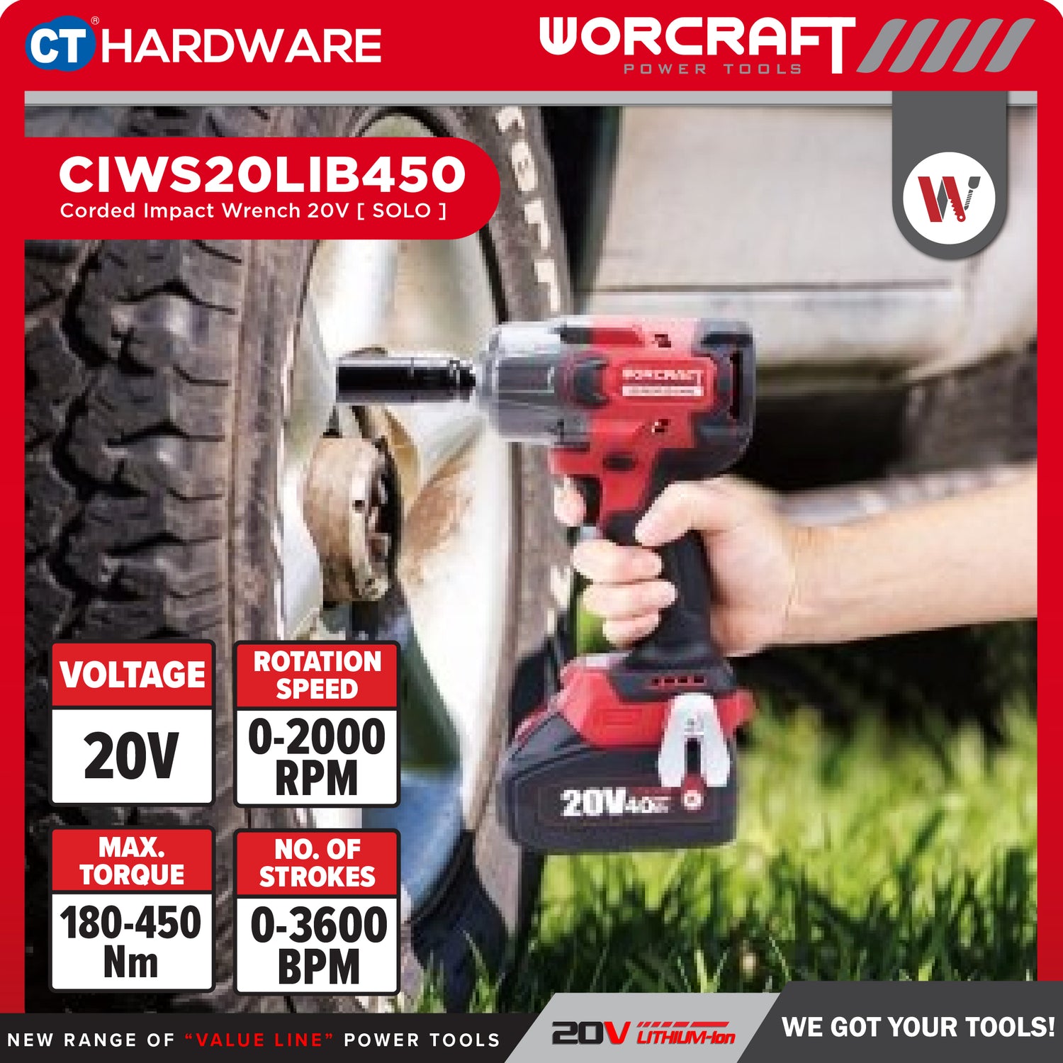 Worcraft XCUBE031 Cordless Brushless CIWS20LIB450 + CHDS20LIBA 20V | 100/260NM Come With 1x 2.0Ah & 4.0Ah Battery 2.0V & 1x Charger