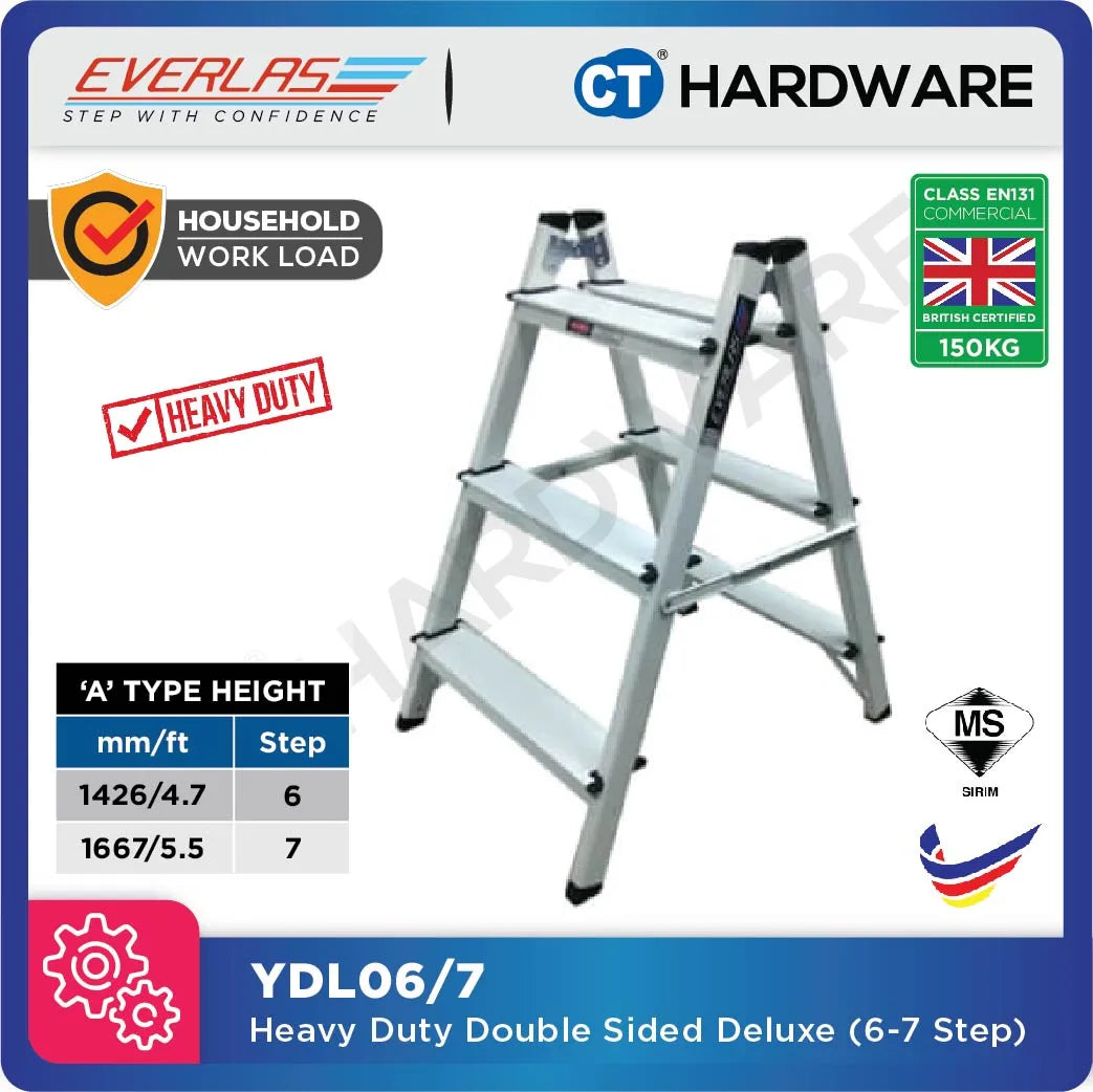 Everlas YDL Series Heavy Duty Double Sided Deluxe Ladder 6 Rungs - 7 Rungs | 150kg Max Load | SIRIM