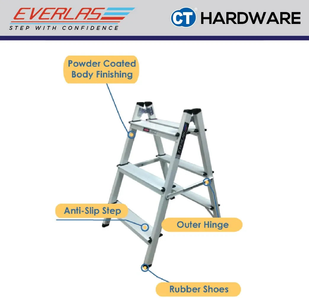 Everlas YDL Series Heavy Duty Double Sided Deluxe Ladder 6 Rungs - 7 Rungs | 150kg Max Load | SIRIM