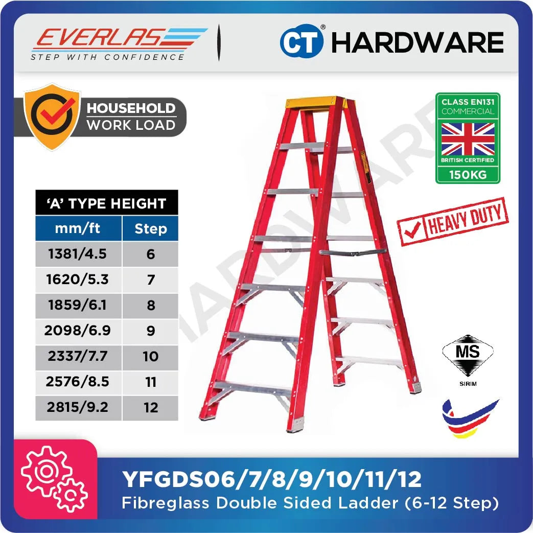 Everlas YFGDS Series Fibreglass Double Sided Step Ladder 150kg SIRIM