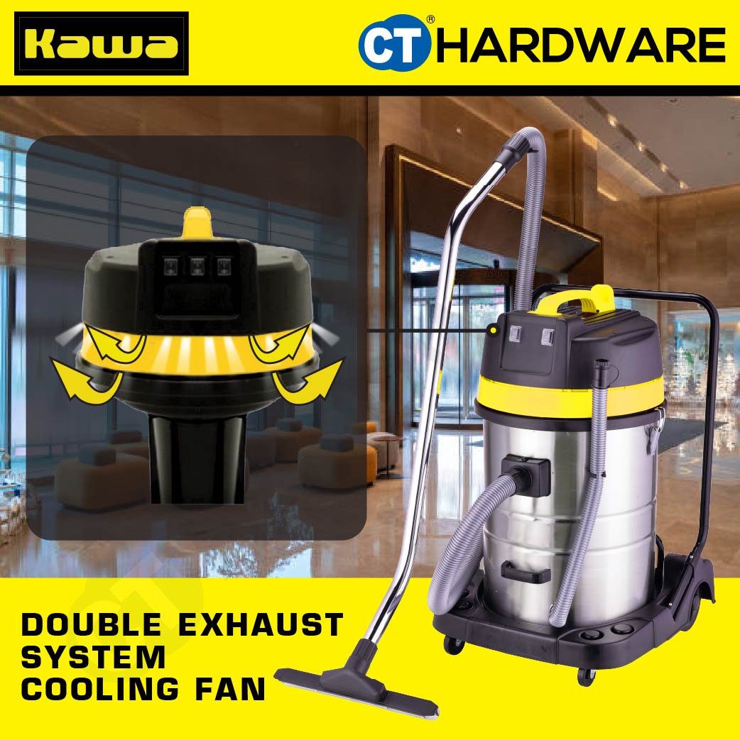 Kawa ZD98-2B-70L Heavy Duty Stainless Steel Wet & Dry 2-Motor Vacuum Cleaner 2000W 70L
