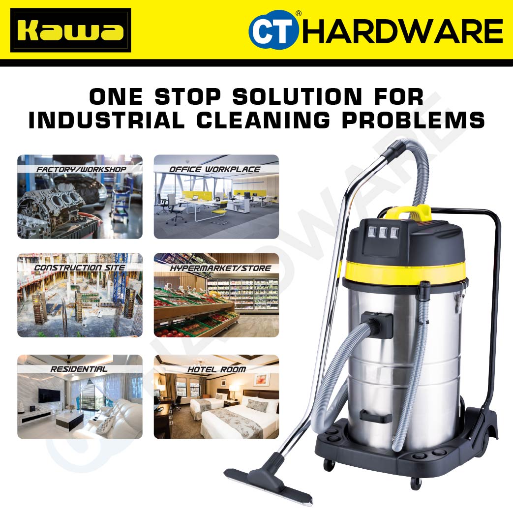 Kawa ZD98-3B-80L Heavy Duty Stainless Steel Wet & Dry 3-Motor Vacuum Cleaner 3000W 80L