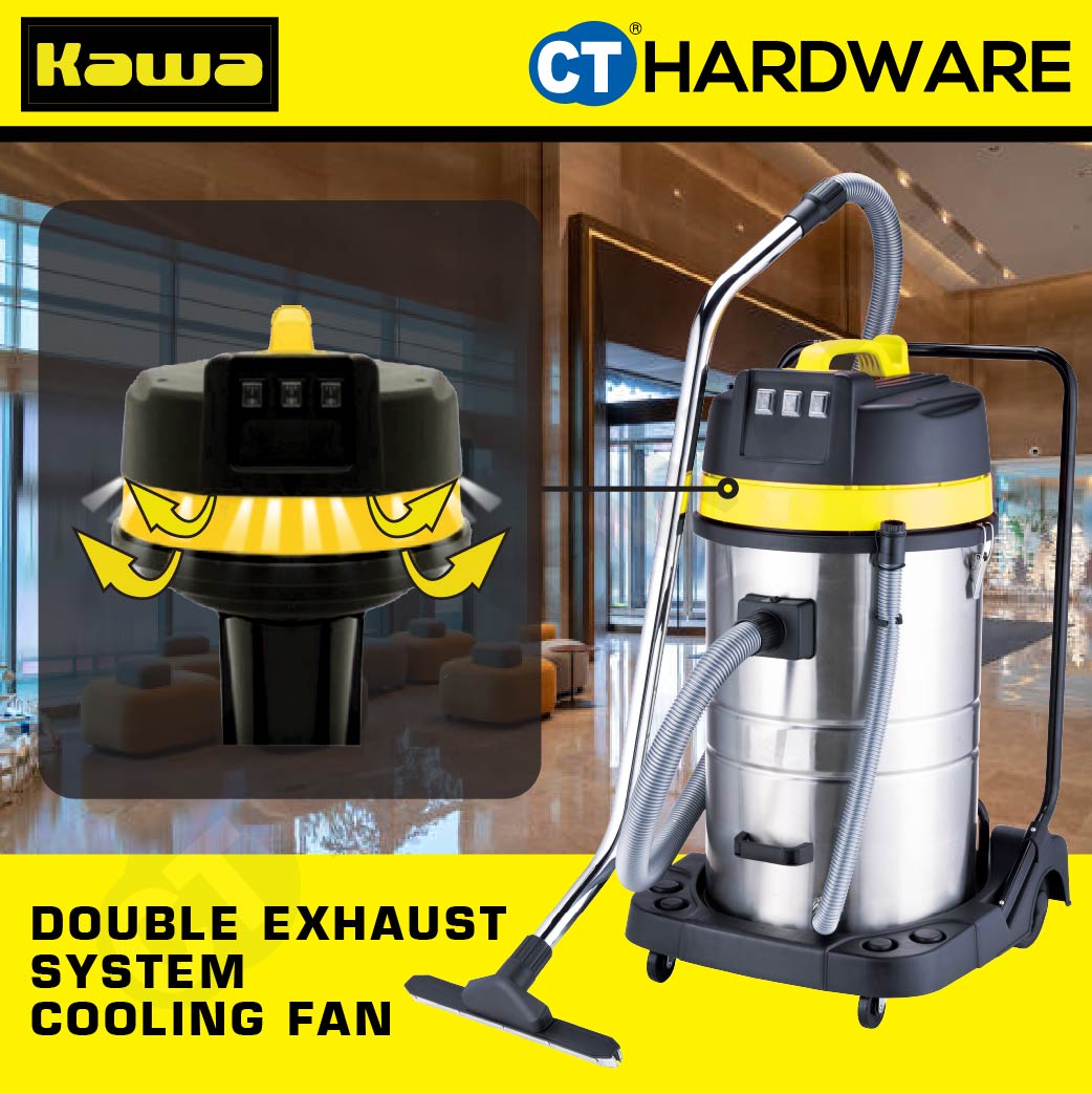 Kawa ZD98-3B-80L Heavy Duty Stainless Steel Wet & Dry 3-Motor Vacuum Cleaner 3000W 80L