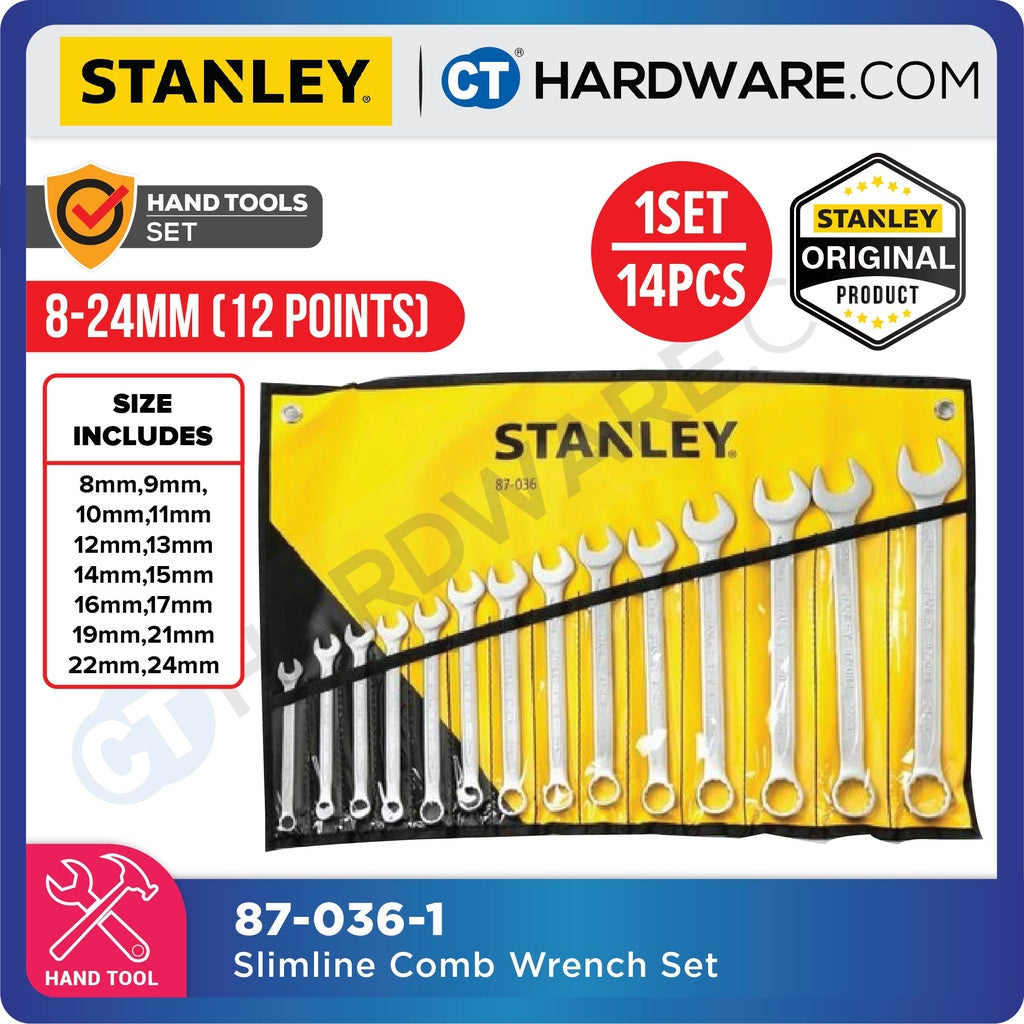 Stanley 87-036-1 Slimline Combination Wrench Set 14 pcs 8-24mm