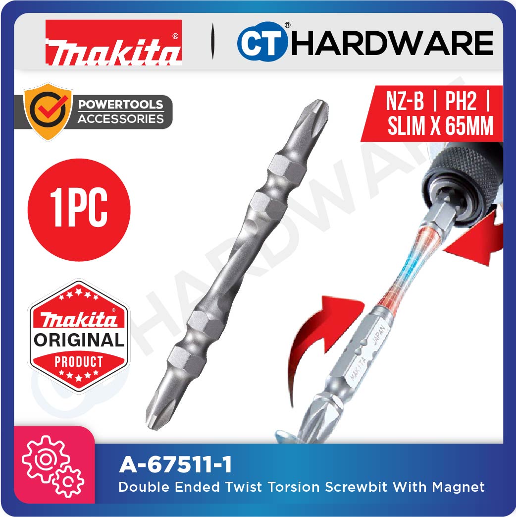 Makita A-67511 Double Ended Twist Torsion Screw Bit With Magnet PH2 90mm (1pc)