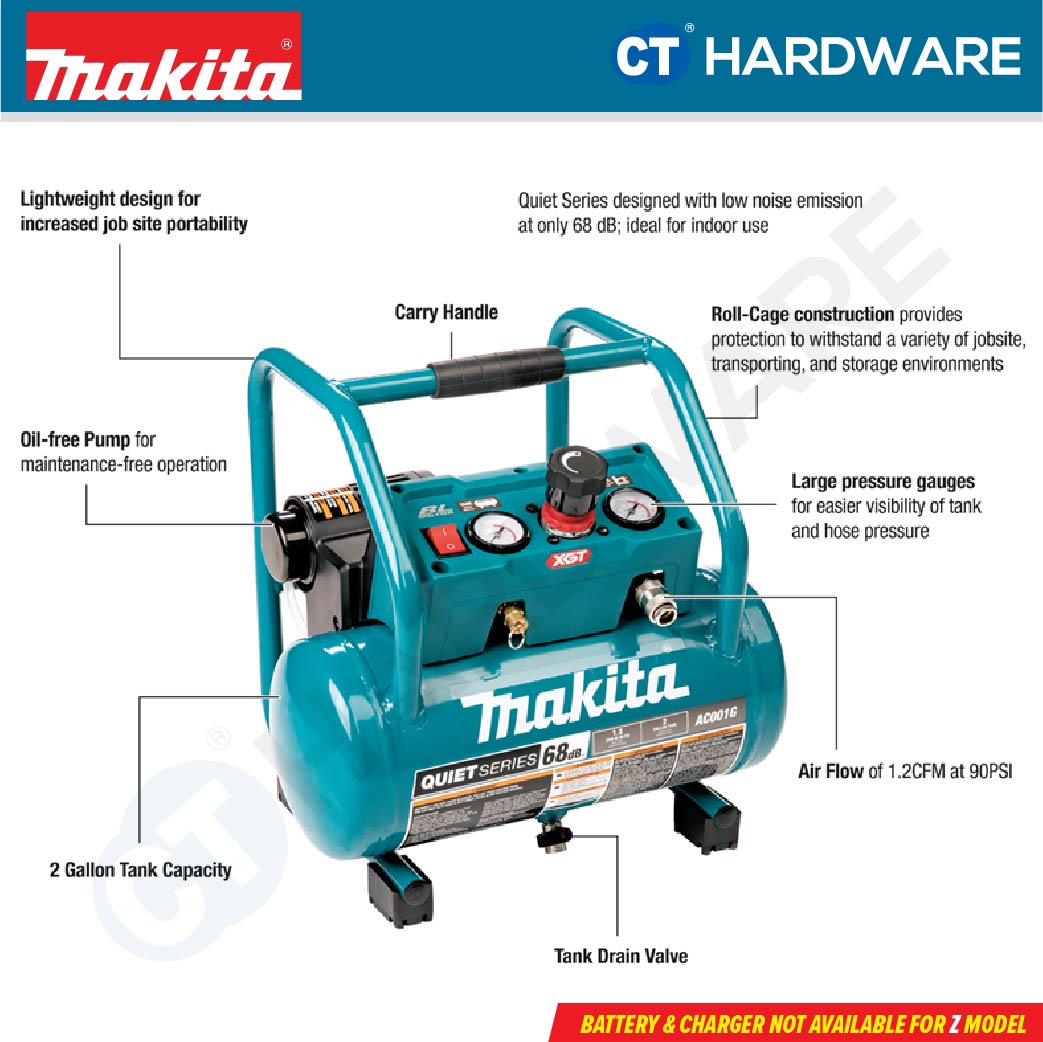Makita AC001GZ XGT 40Vmax Cordless Brushless Air Compressor 0.93MPa (Body Only)
