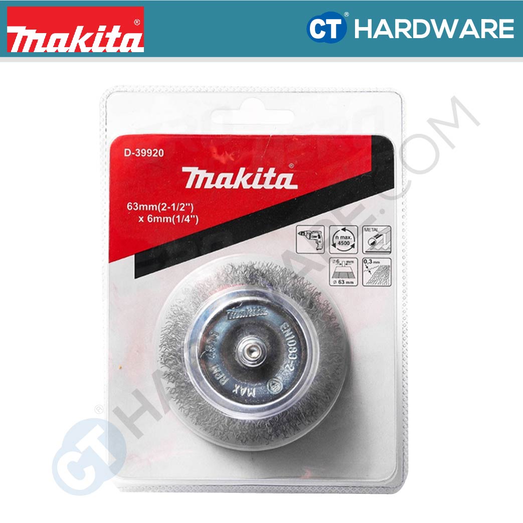 Makita D-39920 Wire Cup Brush For Drill/ Cup/ Crimped 0.3mm X 63mm Dia X 6mm Shaft