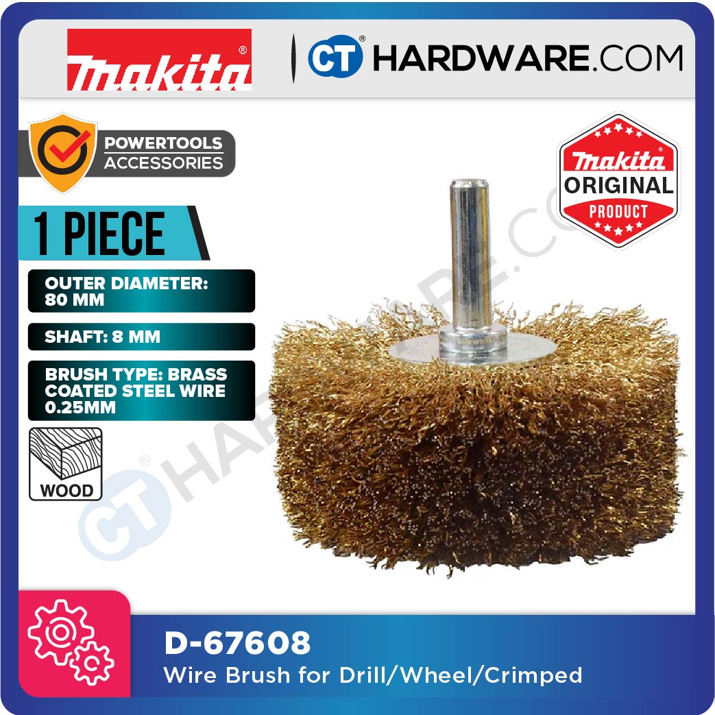 Makita D-67608 Wire Brush For Drill/ Wheel/ Crimped 0.25mm X 80mm Dia X 8mm Shaft