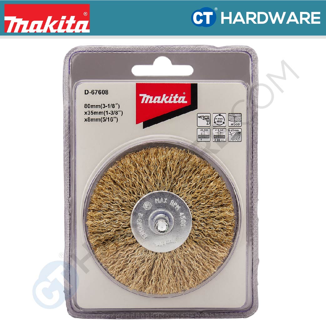 Makita D-67608 Wire Brush For Drill/ Wheel/ Crimped 0.25mm X 80mm Dia X 8mm Shaft