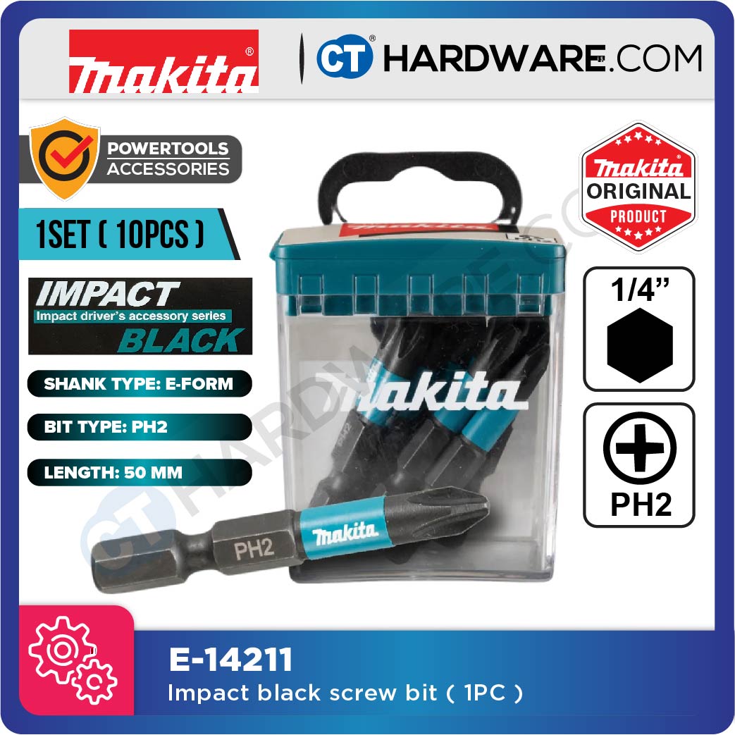 Makita E-14211 Impact BLACK Screw Bit E-Form Ph2 50mm (10pcs Pack)